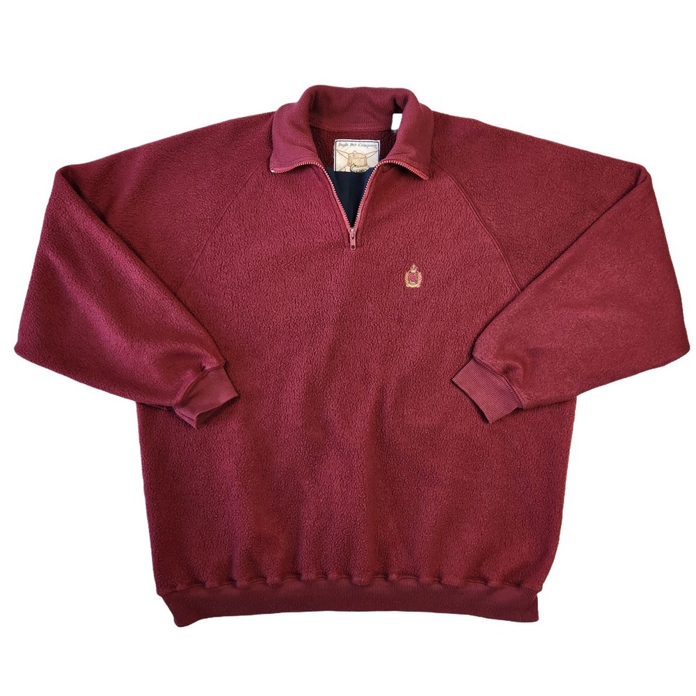 Bugle Boy Company Men XL Burgundy Quarter Zip Fleece Pullover Vintage 90s Maroon